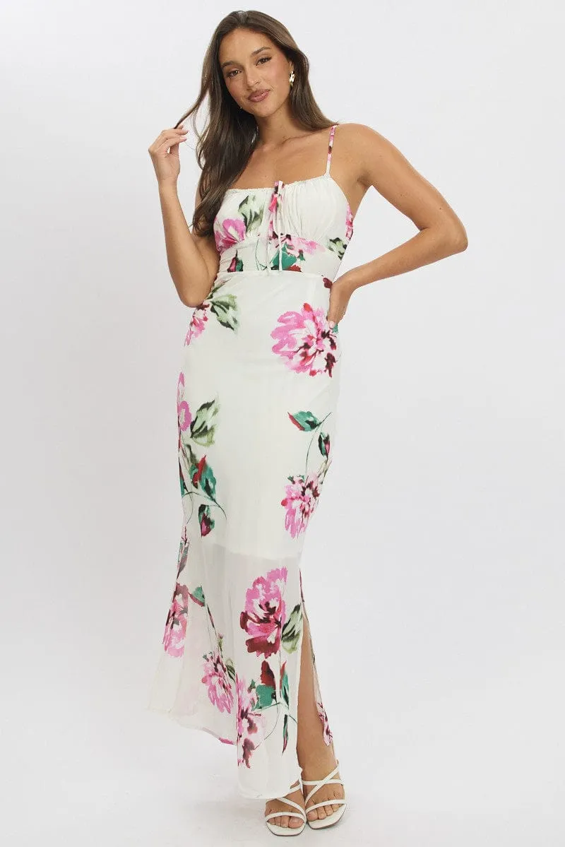 Feminine stylish midi Coffee Break Purple Floral Midi Dress Gathering Bust Sleeveless