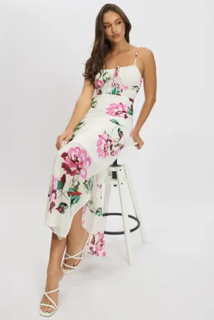 Purple Floral Midi Dress Gathering Bust Sleeveless Easy Style Versatile Wear