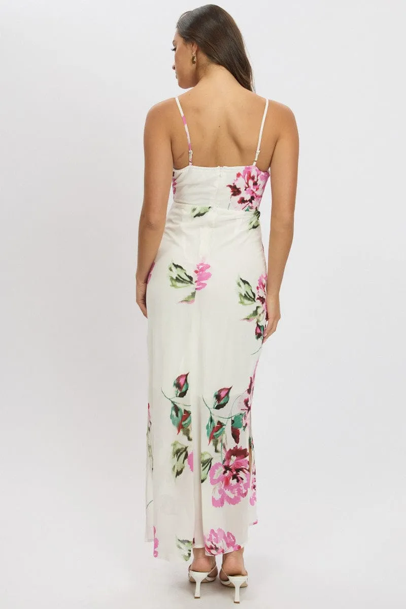 Harbor Light Purple Floral Midi Dress Gathering Bust Sleeveless