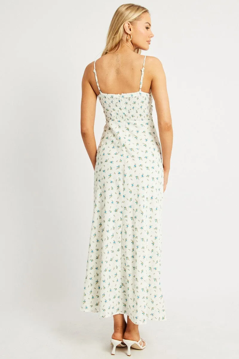 Flattering Fit White Ditsy Midi Dress Strappy