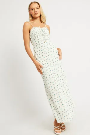 Fashionable Piece White Ditsy Midi Dress Strappy