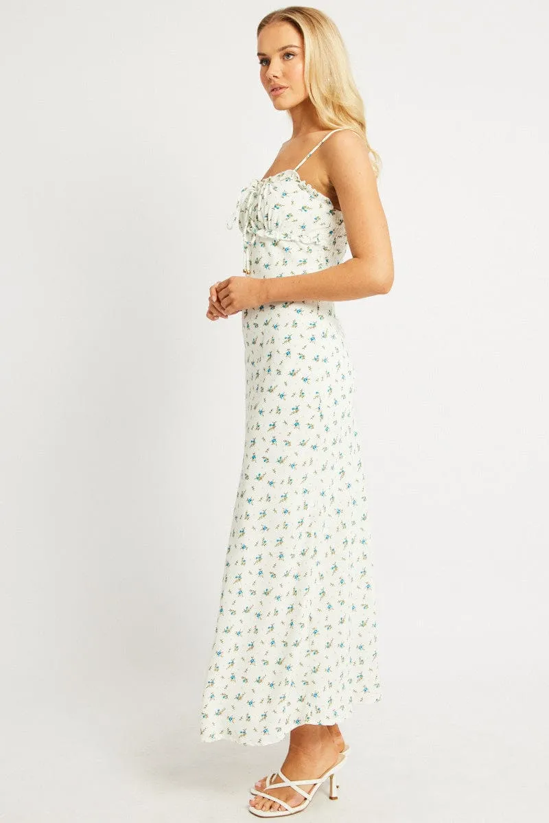 bike lane Classic Design White Ditsy Midi Dress Strappy