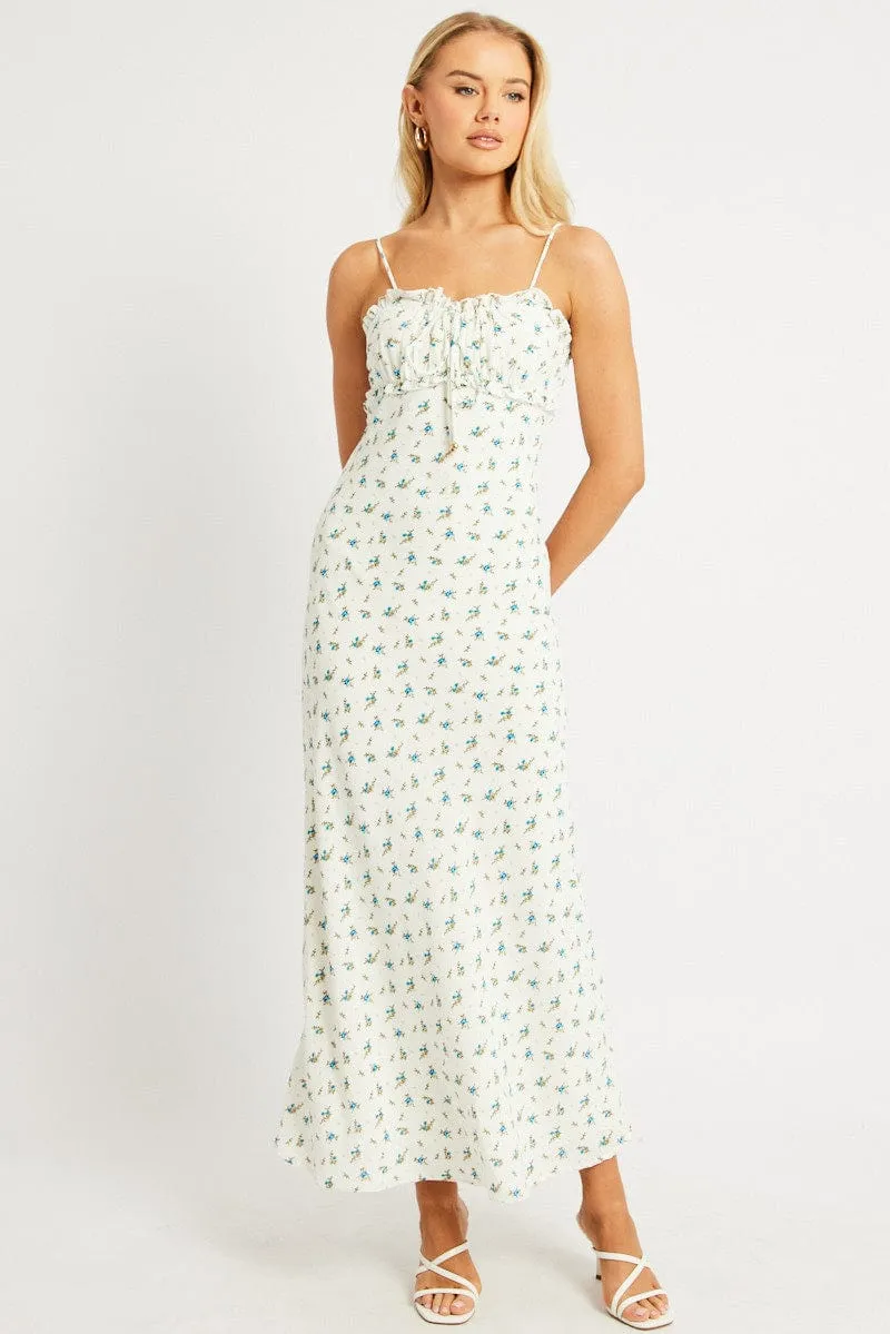 Trendy Wardrobe Lake Park White Ditsy Midi Dress Strappy