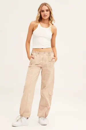 Rubberized grip Beige Pants Strap Waist Cargo