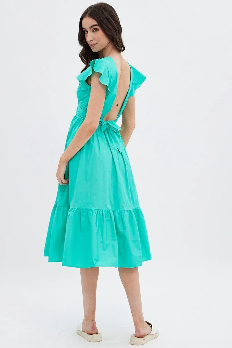 Green Tie Back Midi Dress Bohemian-inspired midi