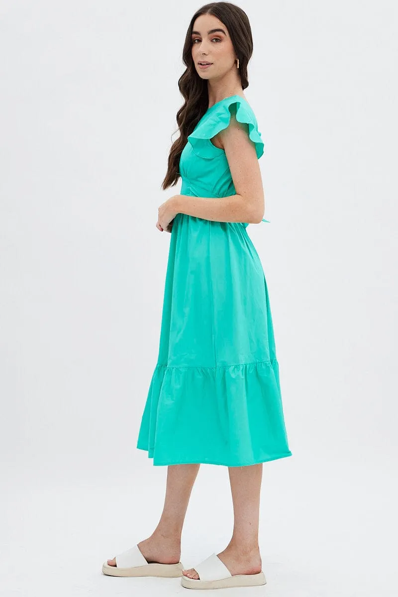 Green Tie Back Midi Dress City Roof Taxi Line
