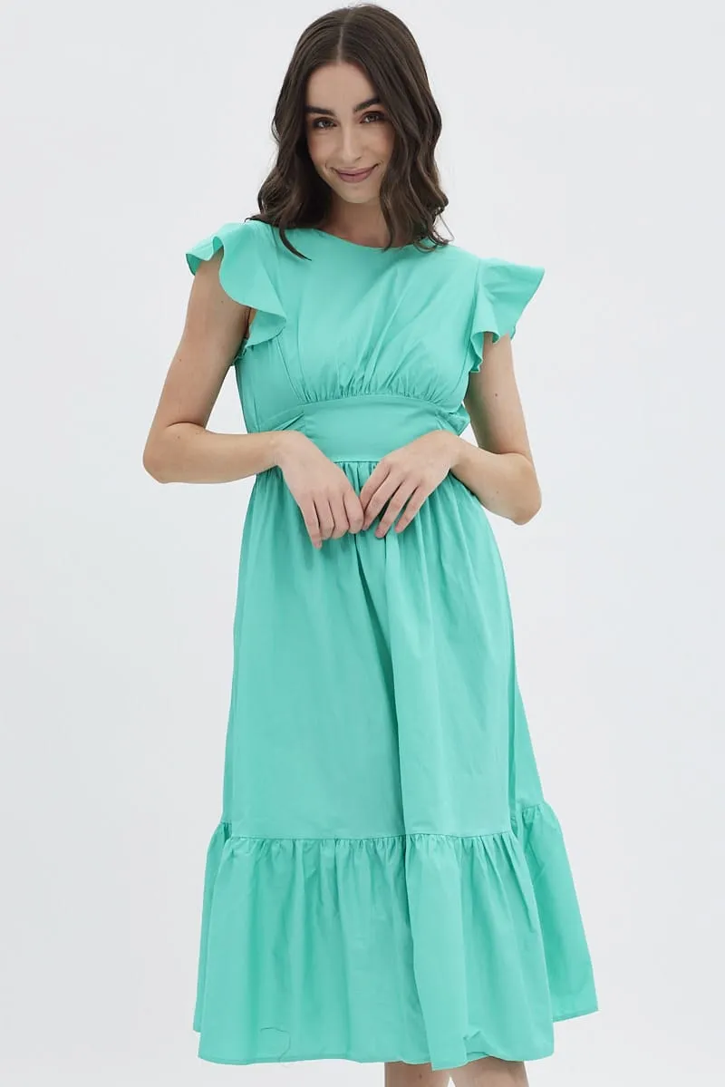Rain Safe Green Tie Back Midi Dress