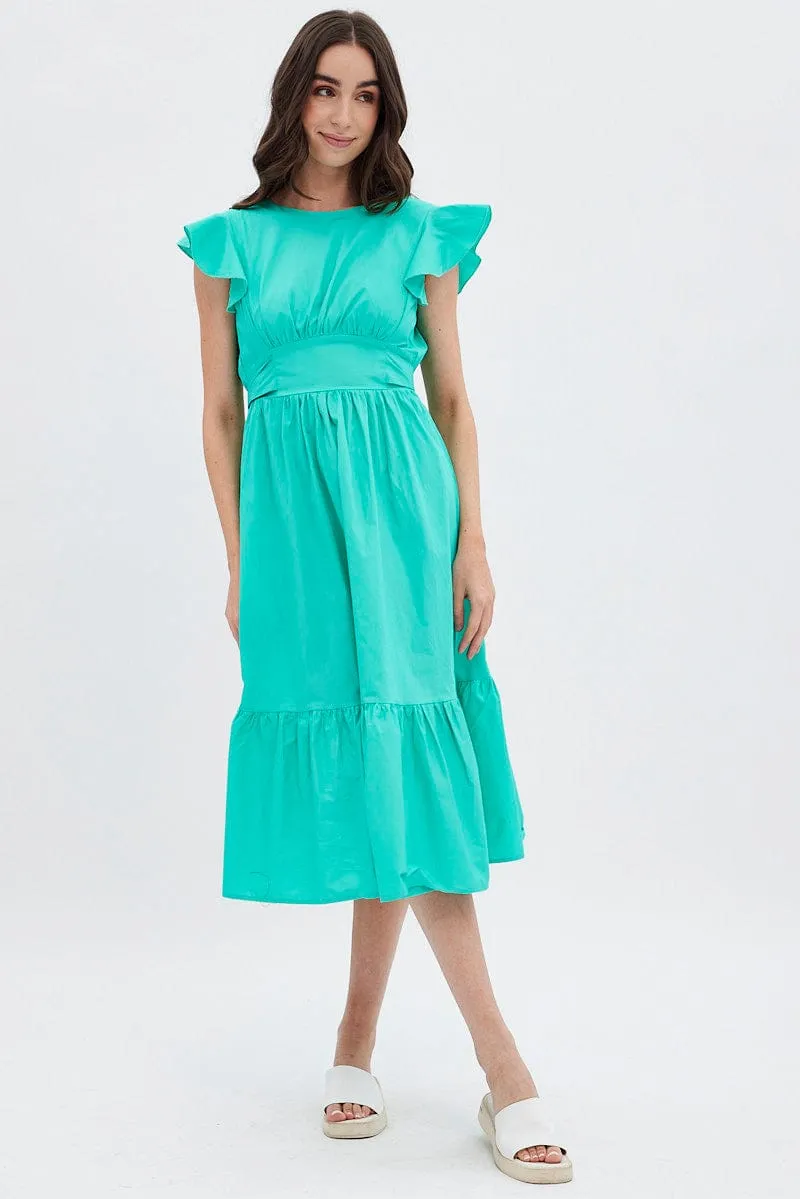 Green Tie Back Midi Dress Relaxed summer midi Weekend Ready