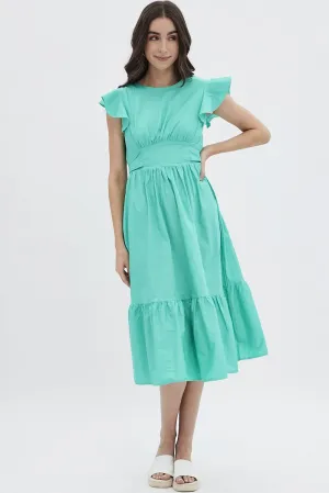 Green Tie Back Midi Dress casual outing Work Ready