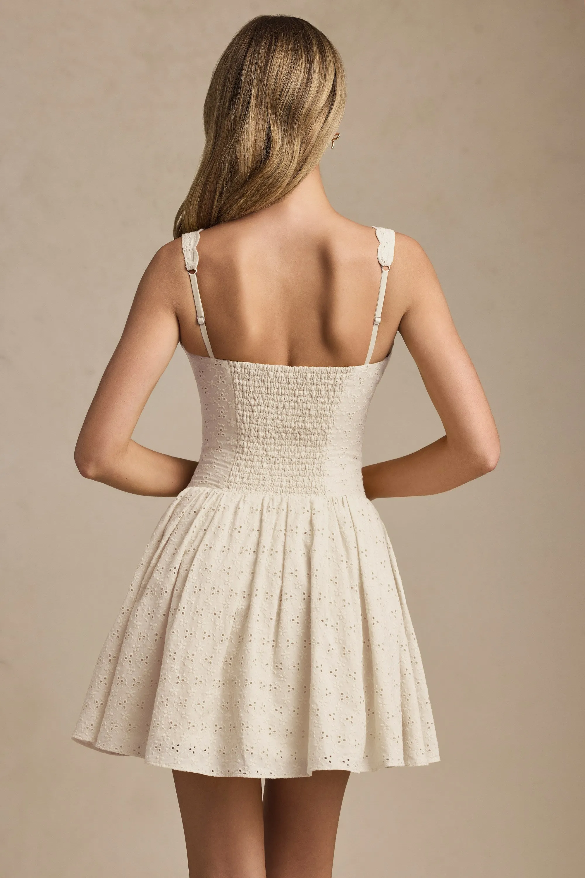 Timeless playful piece Playful youthful dress Broderie Anglaise Bow-Detail A-Line Mini Dress in Ivory