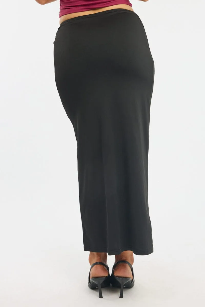 Outfit Mix Front Slit Black Hardware Buckle Maxi Skirt
