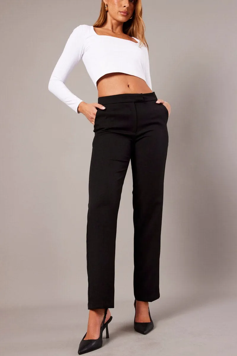 Heat Friendly Black Slim Pants Mid Rise