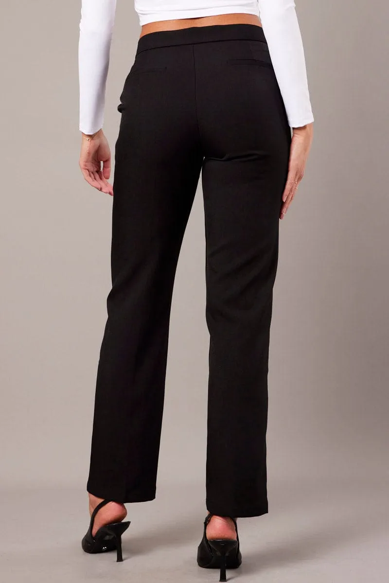 Black Slim Pants Mid Rise Durable Hem