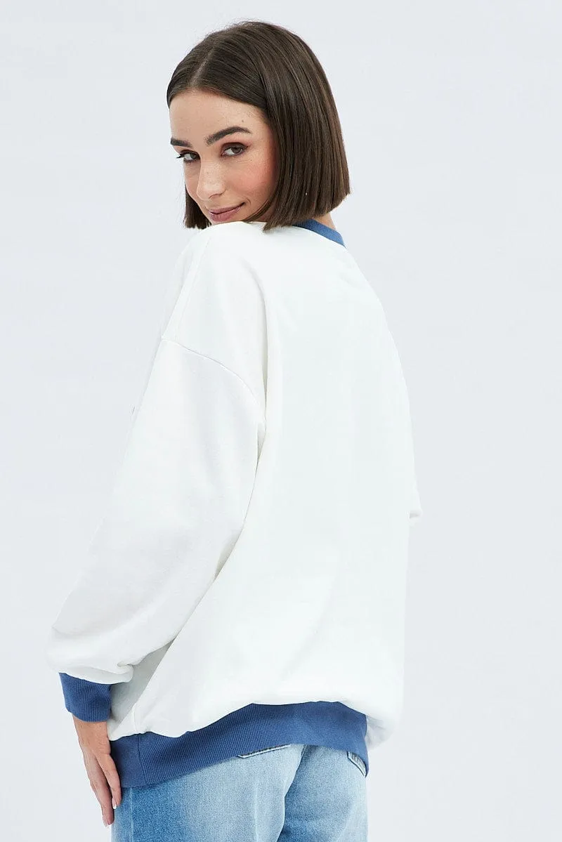 White Sweat Shirt Long Sleeve V-Neck Georgia Terry Travel Outfit full sleeve