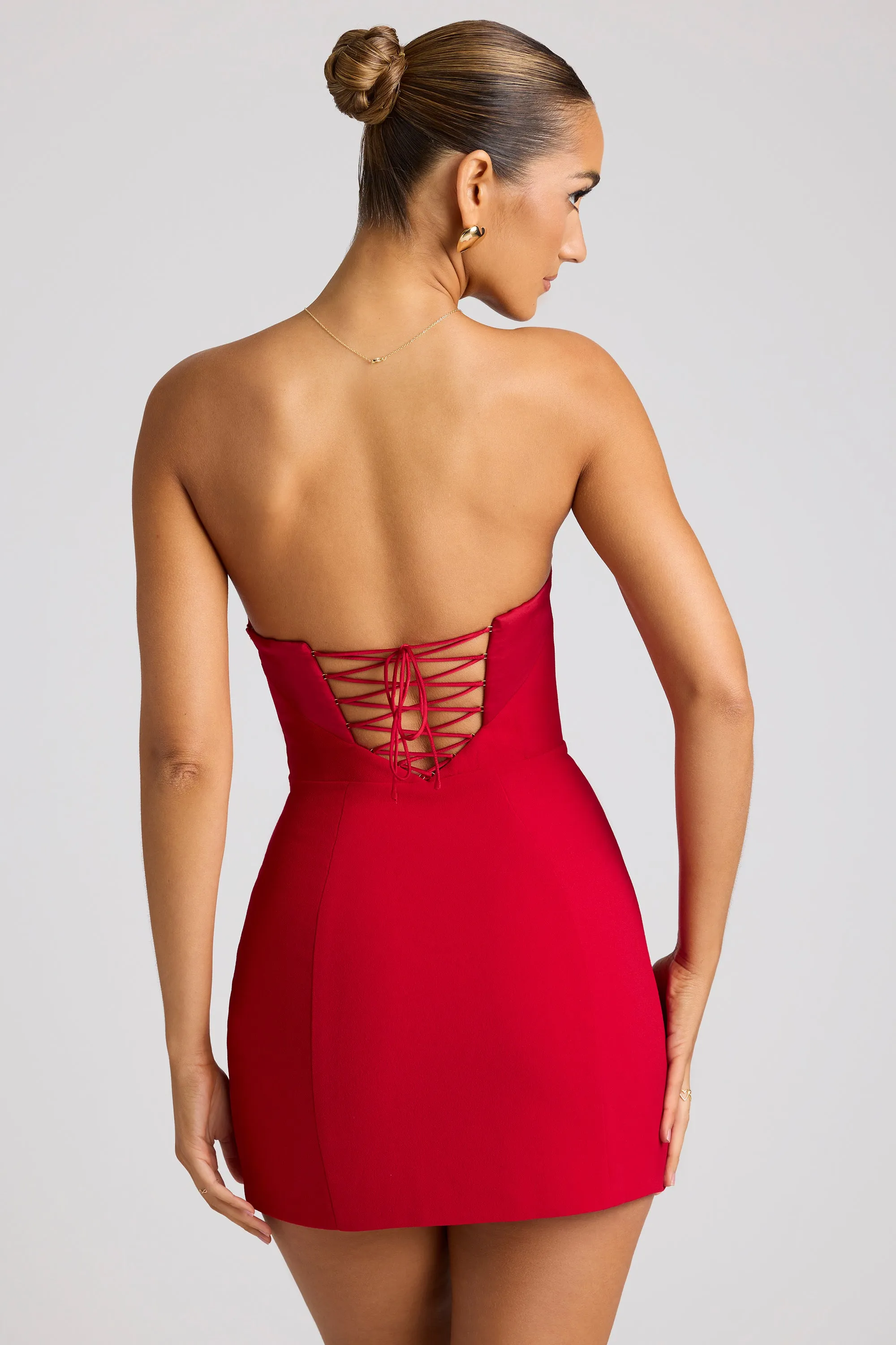 Light Glow Bohemian wear Strapless A-Line Mini Dress in Fire Red