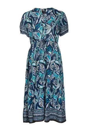 4Way Stretch Effortless Design Dress | Indigo Mint Border | 6512C1