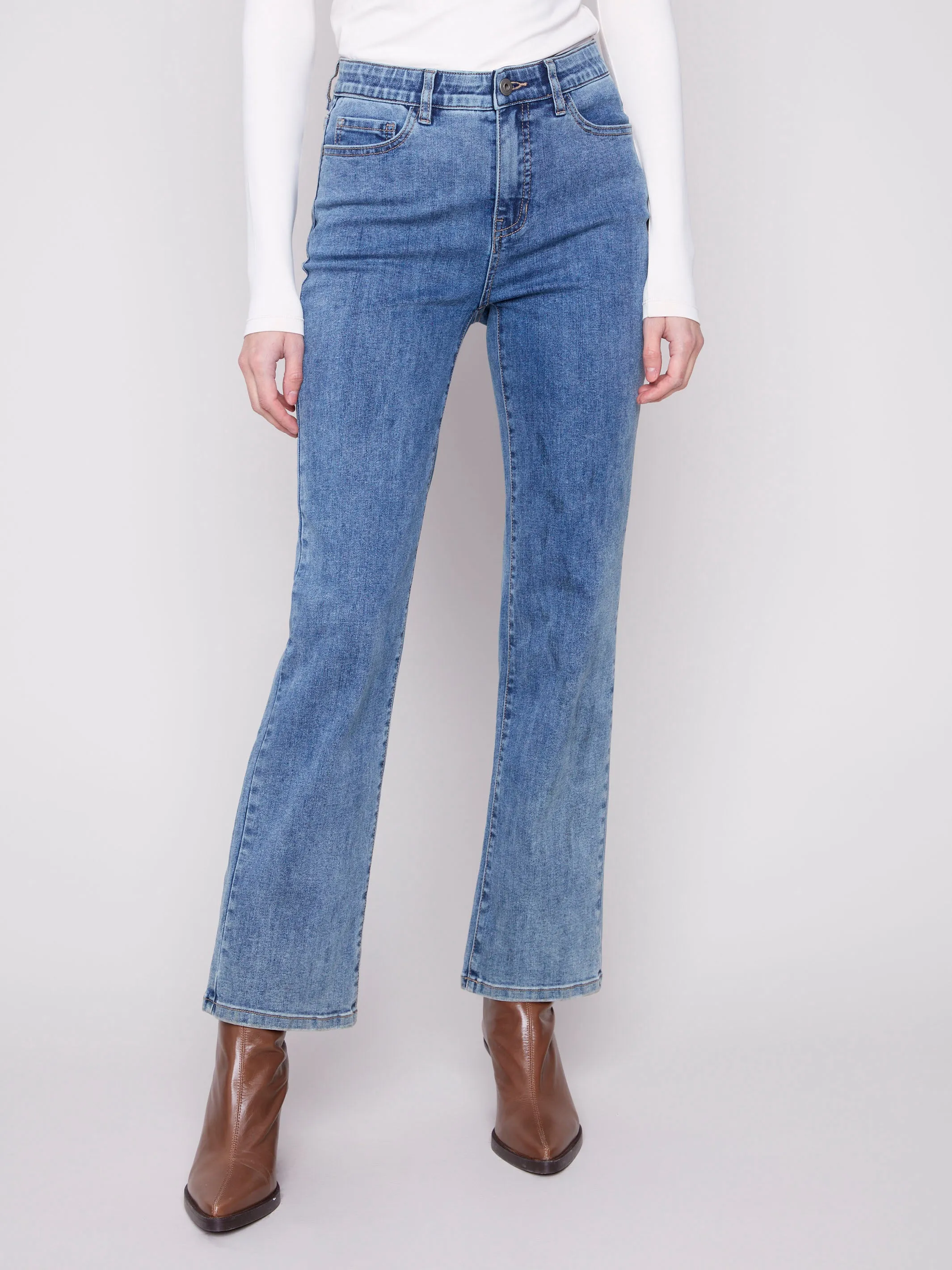 Low Impact Dye Vibrant Trendy Charlotte Straight Leg Jeans - Medium Blue