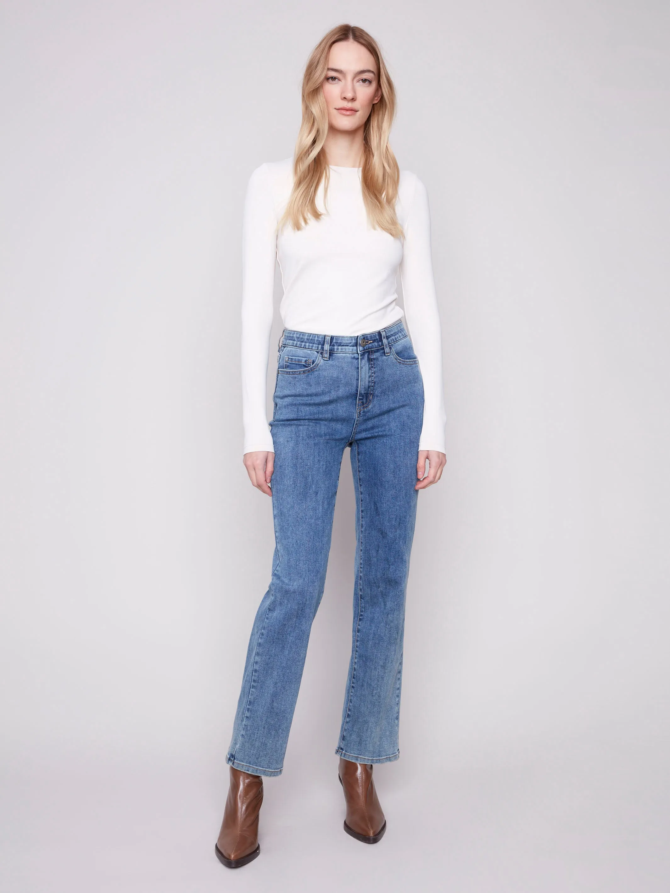 Charlotte Straight Leg Jeans - Medium Blue No Iron Wear Relaxed Style Weekend Style High Quality