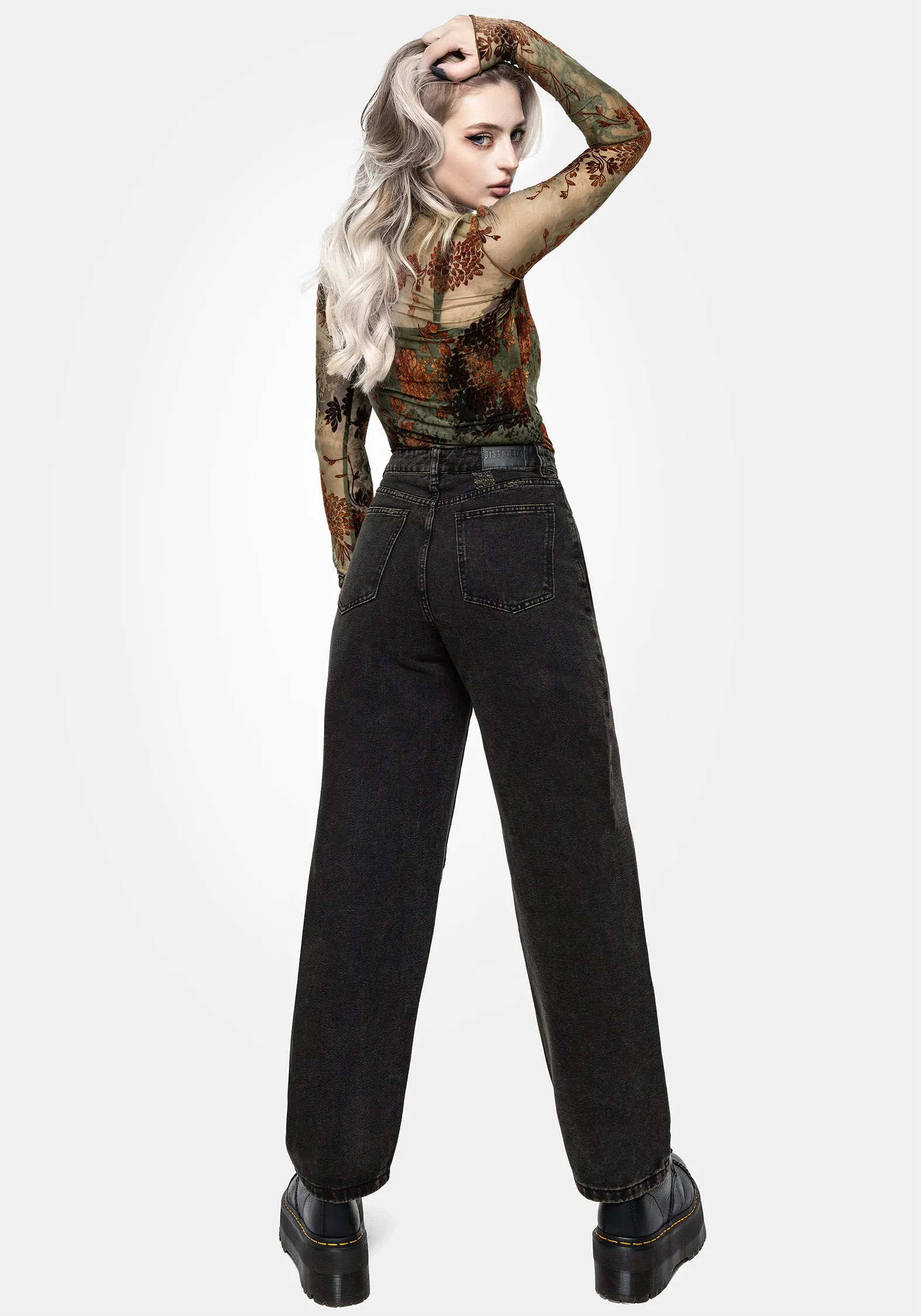 Modern Spring Mood Veltha Floral Embroidered Denim Barrel Leg Jeans