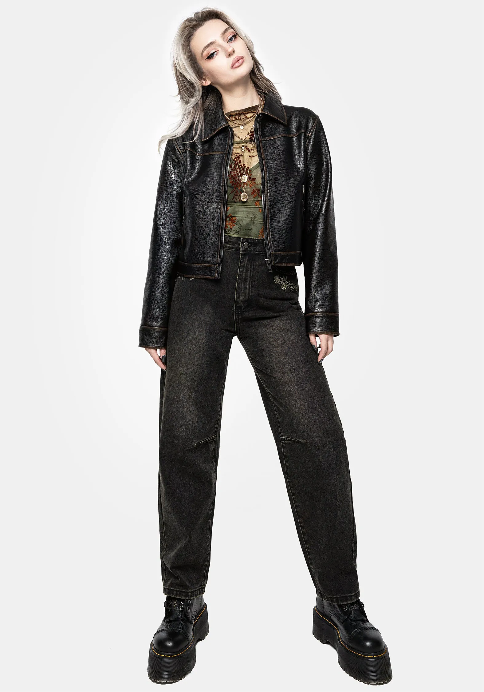 Veltha Floral Embroidered Denim Barrel Leg Jeans Everyday Fashion Casual Solution
