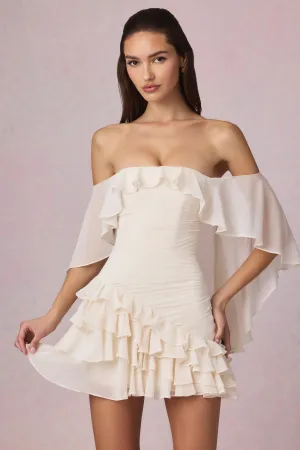 Off-Shoulder Ruffled Mini Dress in Ivory UPF Sun Protection