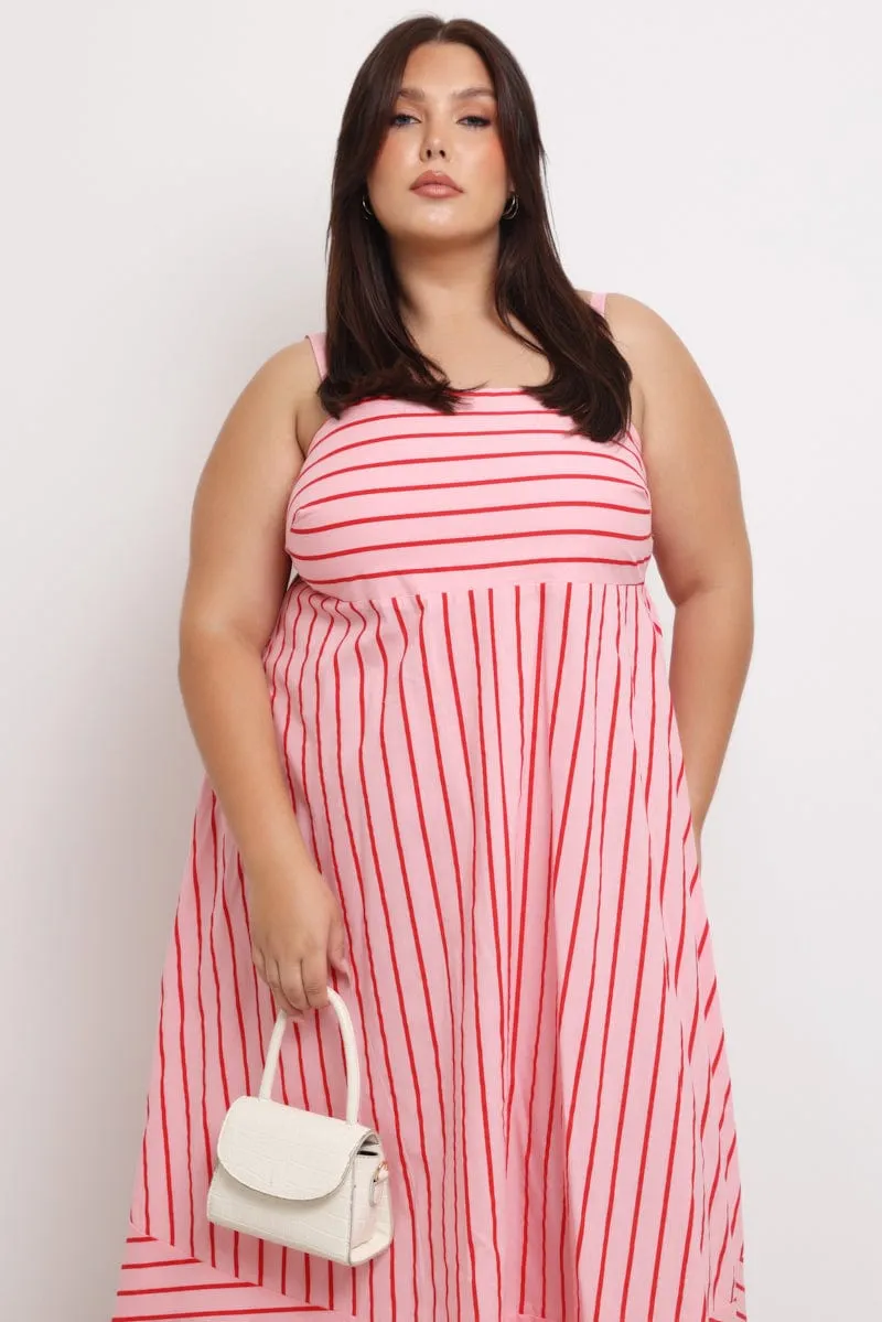 Pink Stripe Maxi Dress Sleeveless This dress provides a polished and sophisticated look while ensuring all-day comfort Crystal Shine