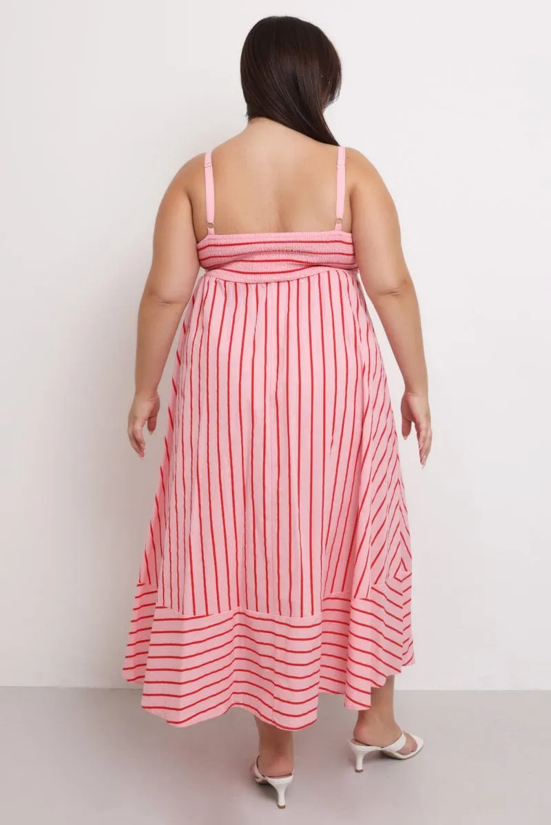 Rain Safe Pink Stripe Maxi Dress Sleeveless