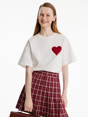 100% Cotton Basic Heart Print T-Shirt Comfy and Versatile Playful Vibes