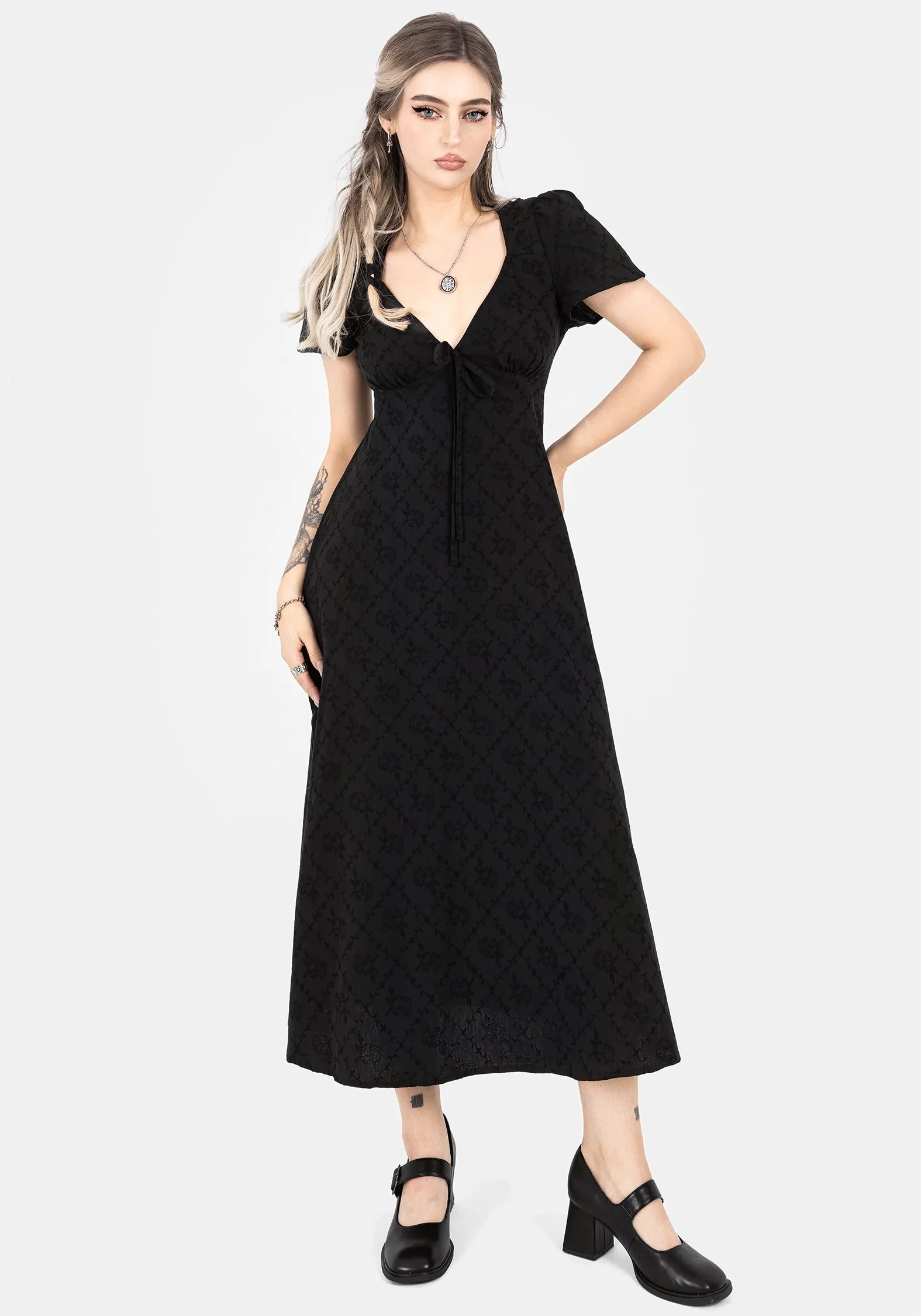 Polgara Floral Jacquard Midaxi Dress Belt Tie