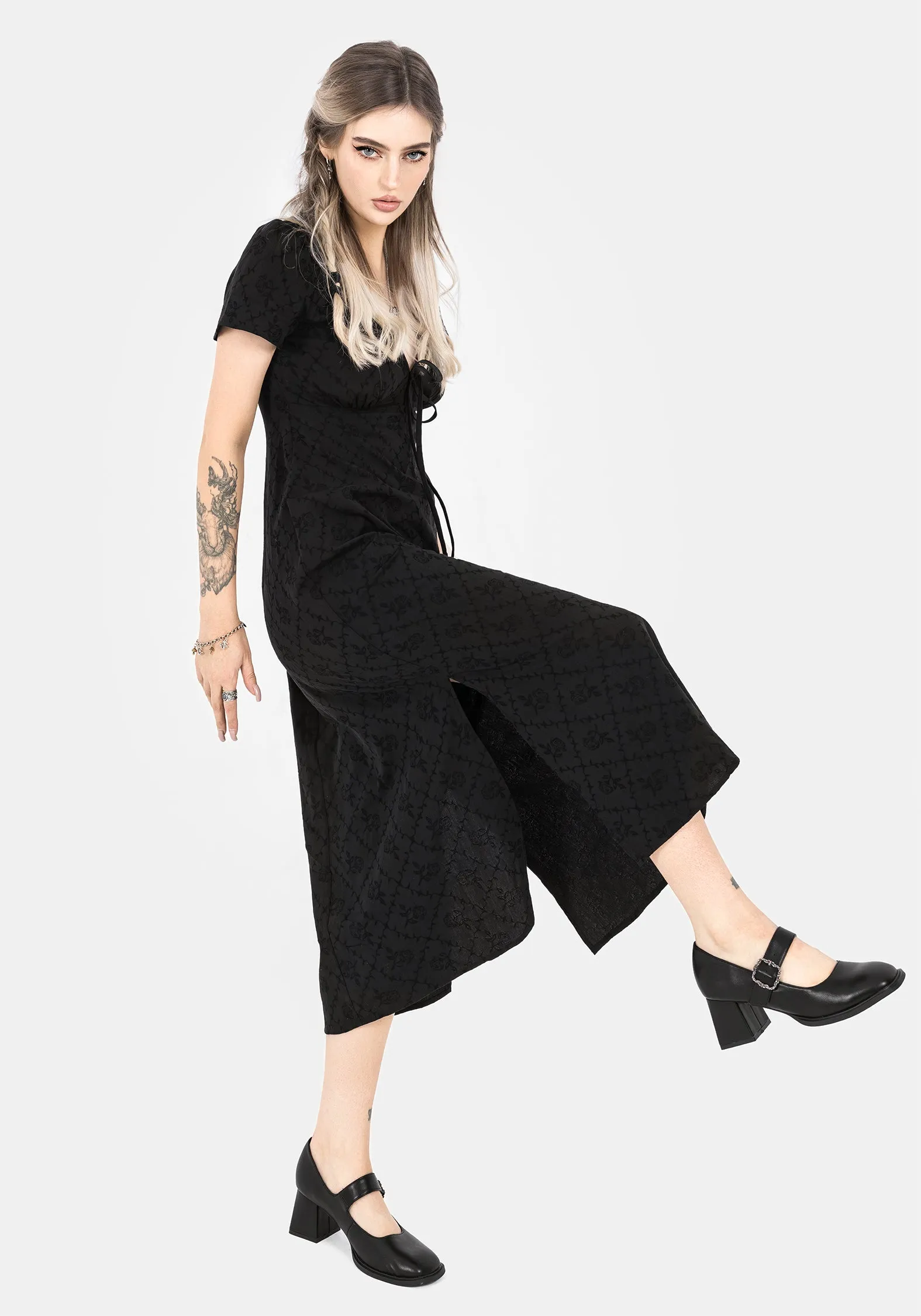 Pleat Glow Calm Mind Polgara Floral Jacquard Midaxi Dress