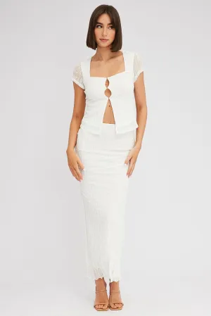 Easy Combo Summer Outfit White Maxi Skirt High Rise Bodycon Elastic Waist Lace