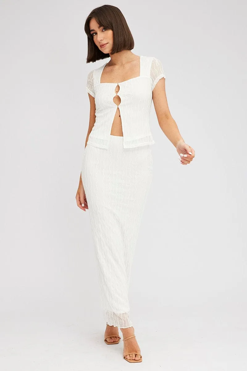 Ombre effect White Maxi Skirt High Rise Bodycon Elastic Waist Lace