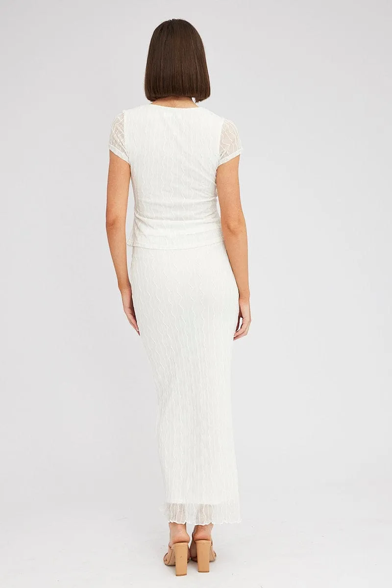 Sharp Look Anti Pilling Treatment White Maxi Skirt High Rise Bodycon Elastic Waist Lace