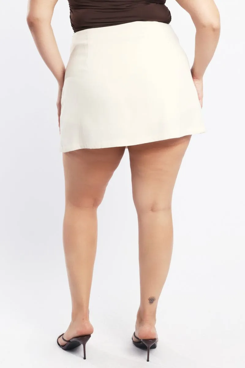 White Mini Wrap Front Skirt Skort Refined Sophistication