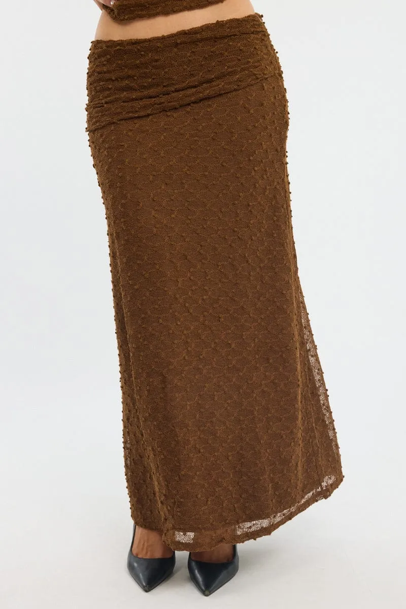 Sleek Comfort Brown Maxi Skirt Textured Gathered Waist Stretch Lined