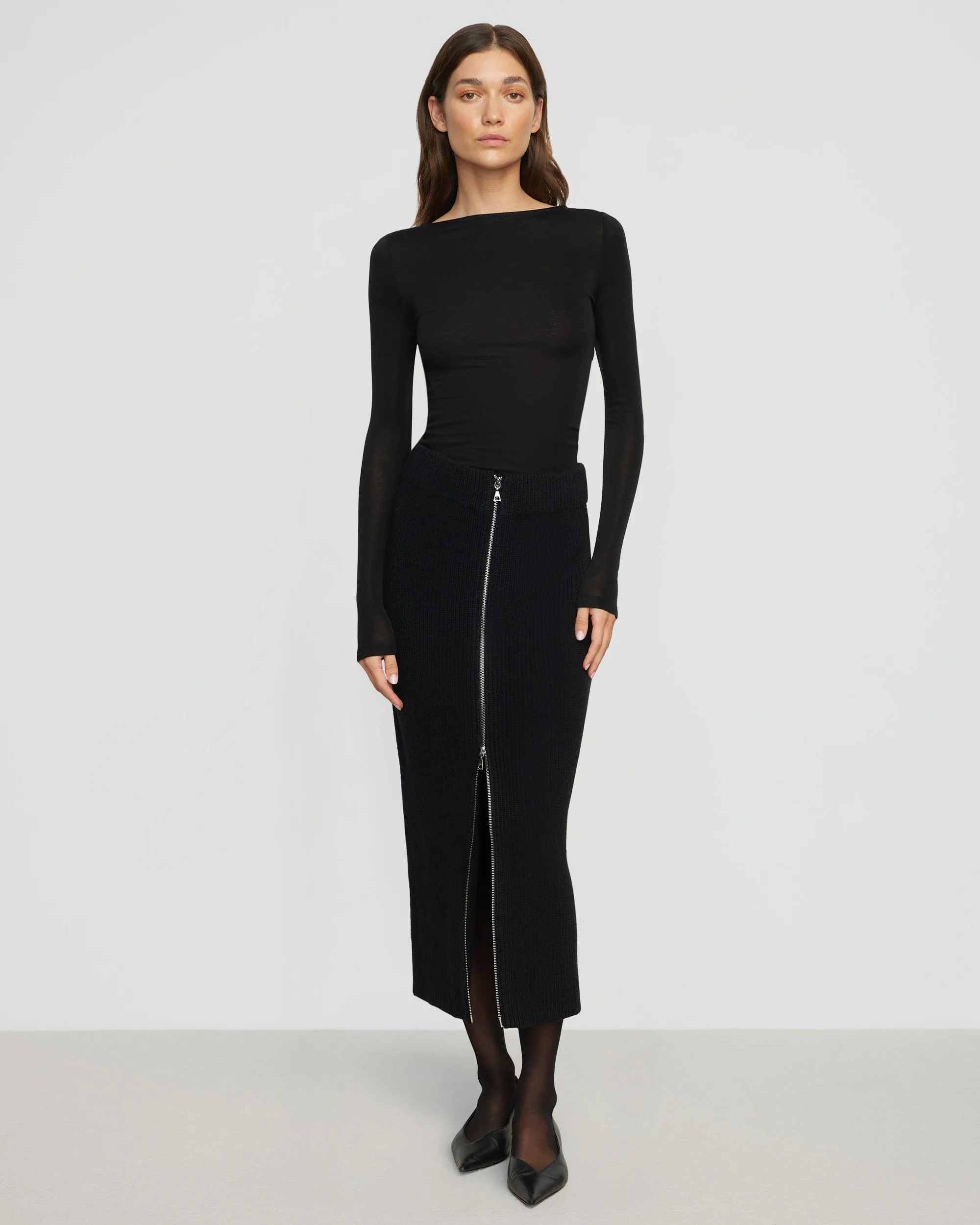 Sutton Front-Zip Sweater Skirt Neat Fit