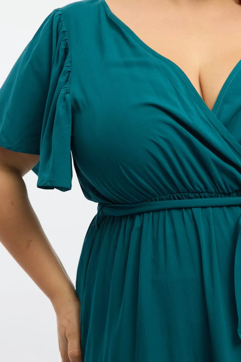 Green Tiered Maxi Dress Short Sleeve Breezy resort wear