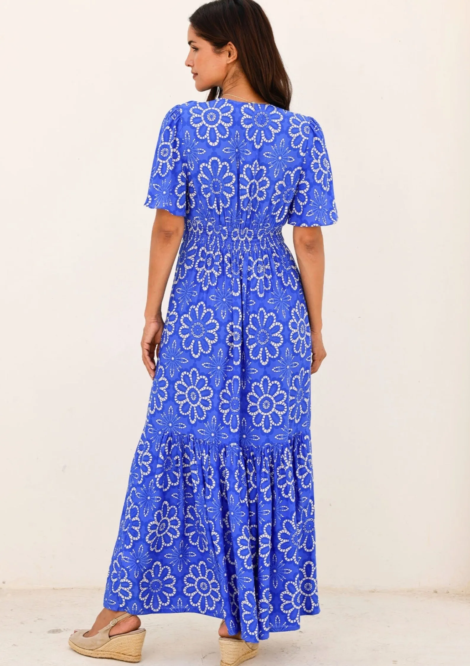 Stone Glow Bamboo Shade Sylvie EcoVero? Dress | Lace Floral Cobalt/White