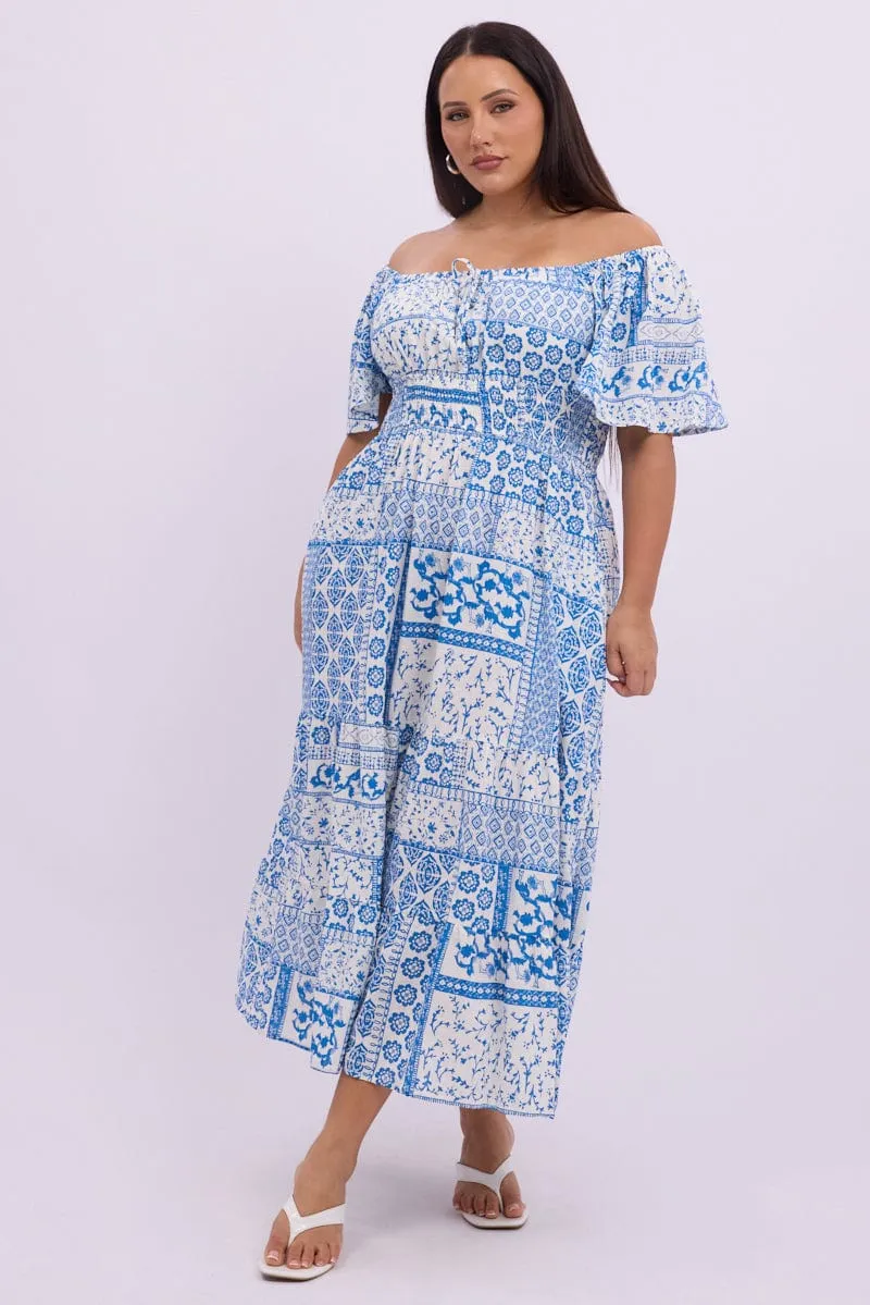 Vibrant boho dress White Boho Maxi Dress Short Sleeve Ruched Bust Linen Blend