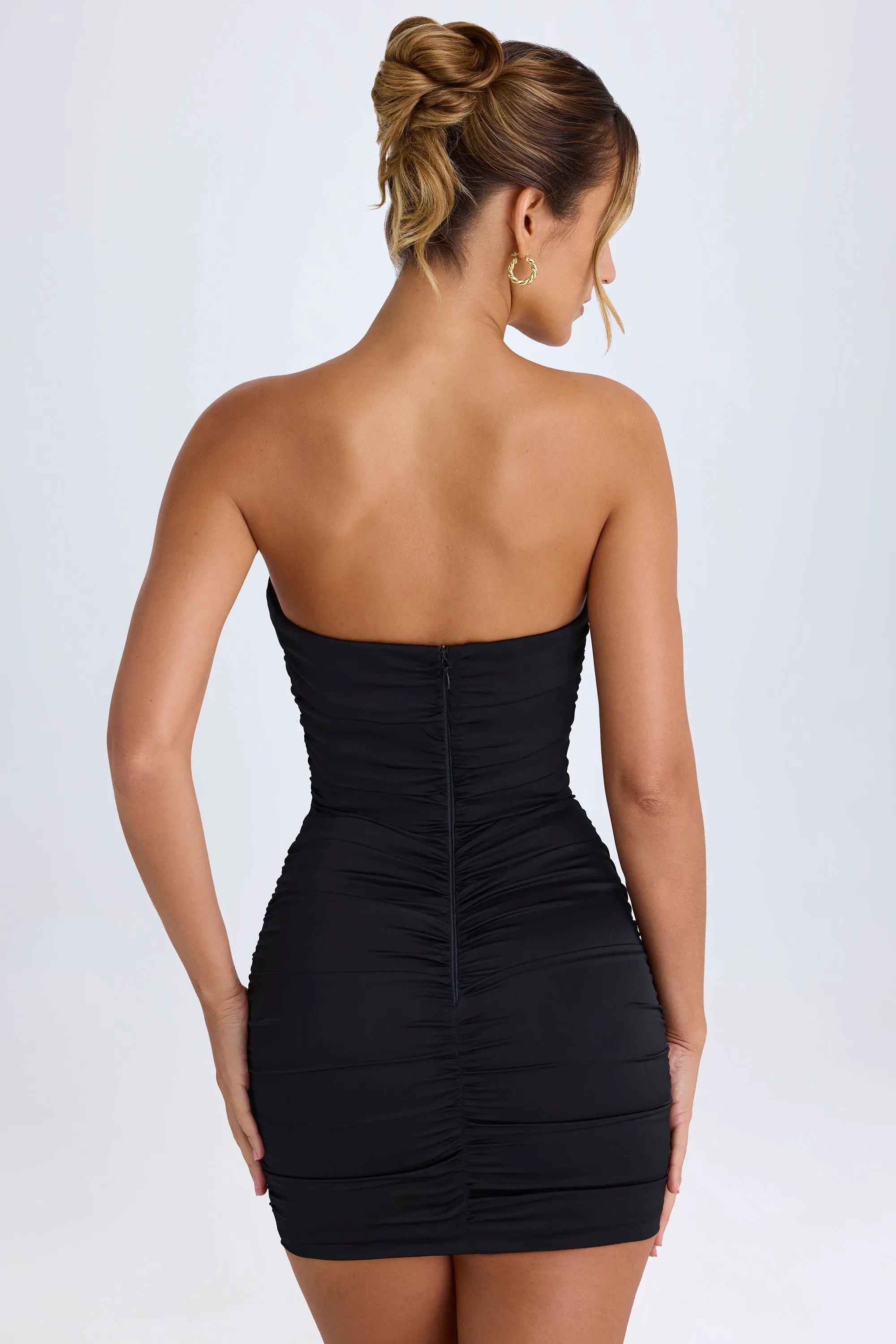 Flirty summer piece Vibrant Design Ruched Bandeau Mini Dress in Black