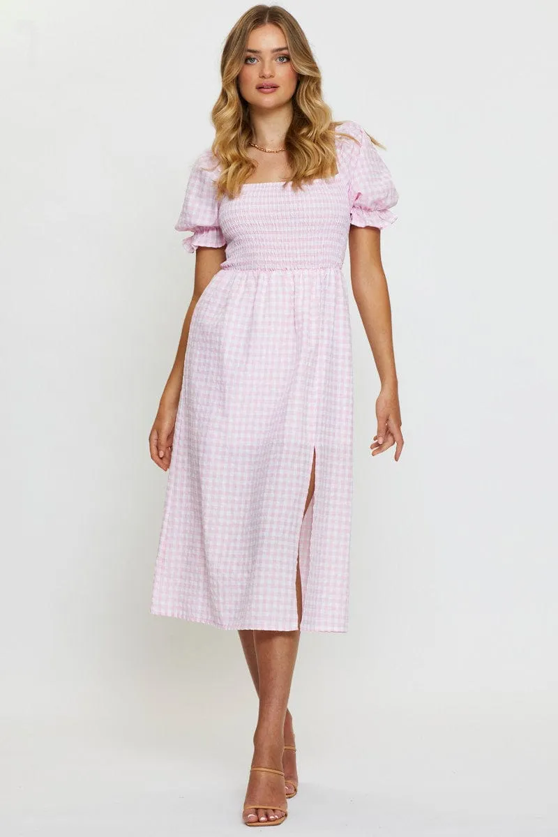 Any Day Wear Classic Charm Check Midi Dress Sleeveless