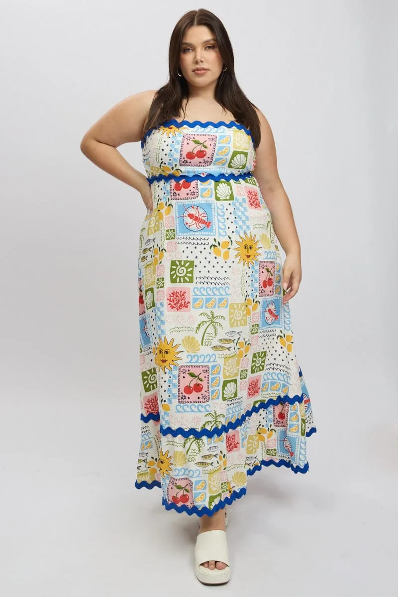 Mesh Glow Multi Abstract Maxi Dress Sleeveless Ric Rac