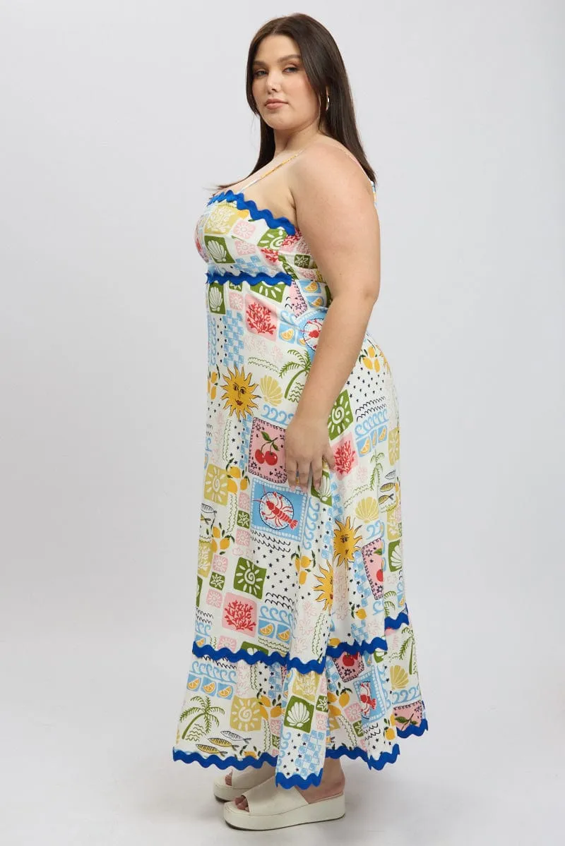 Multi Abstract Maxi Dress Sleeveless Ric Rac Lawn Wedding Winter Light