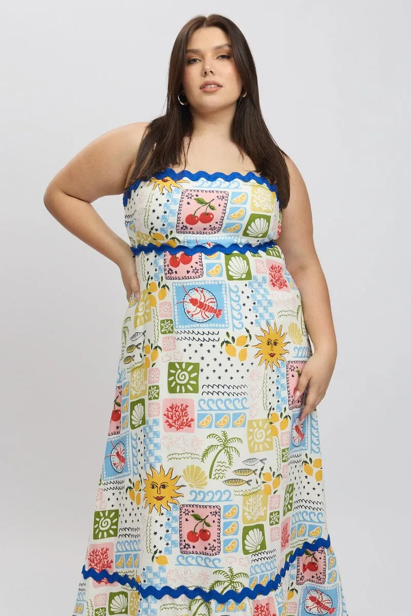 Morning Mist Sailing Day Multi Abstract Maxi Dress Sleeveless Ric Rac