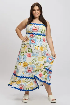 Coast Path Calm Air Multi Abstract Maxi Dress Sleeveless Ric Rac