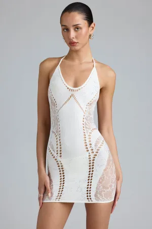 Embellished Halterneck Mini Dress in Ivory Glow Soft Seamless construction