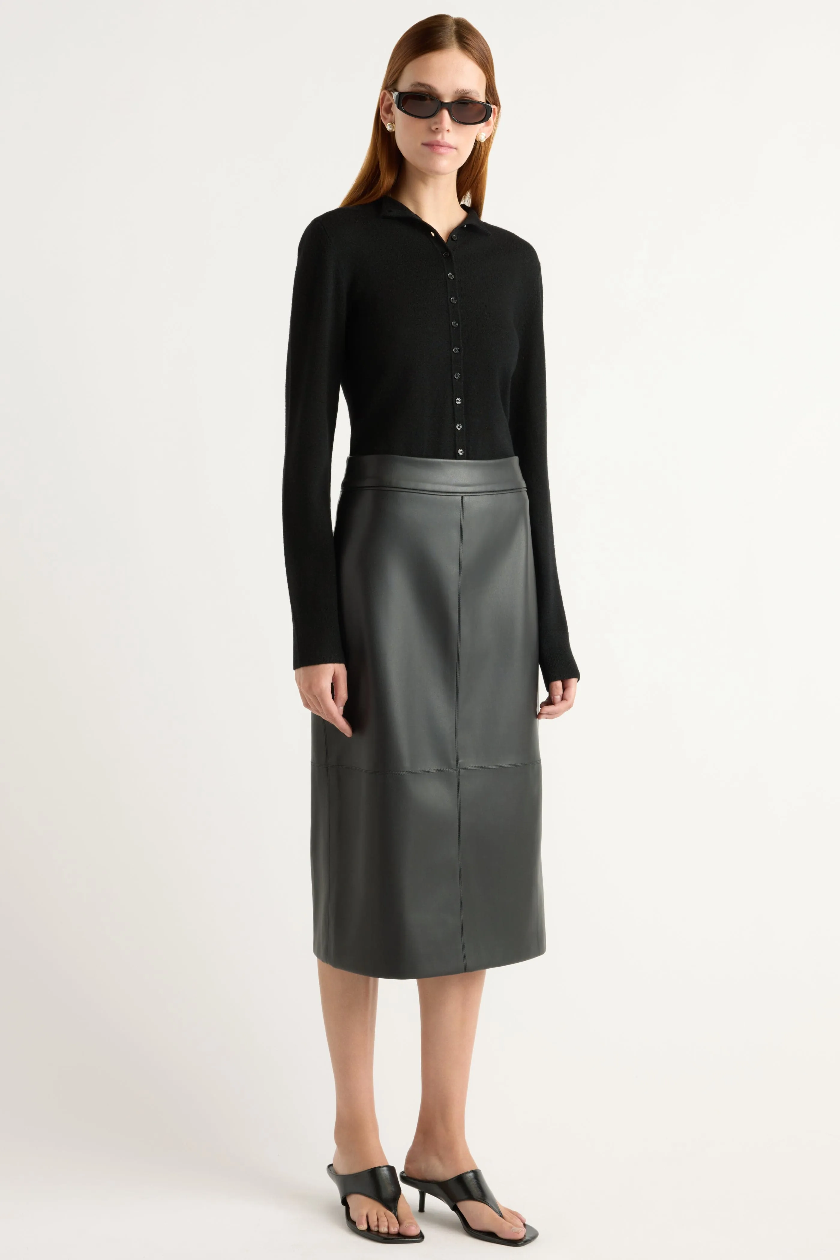 Cozy Feel Briony Back Split-Hem Vegan Leather Skirt