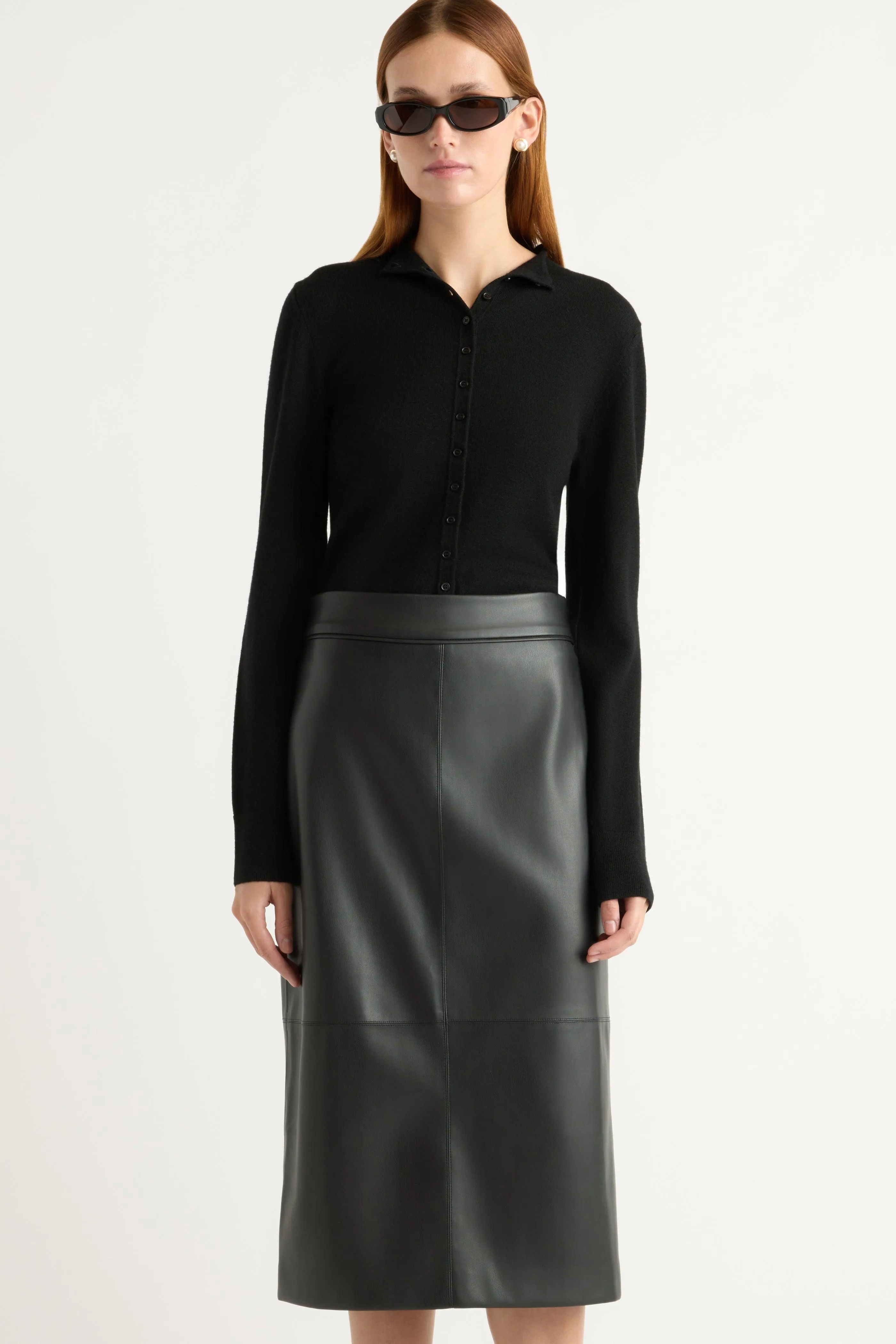 Outfit Focus Sustainable Fabric Briony Back Split-Hem Vegan Leather Skirt