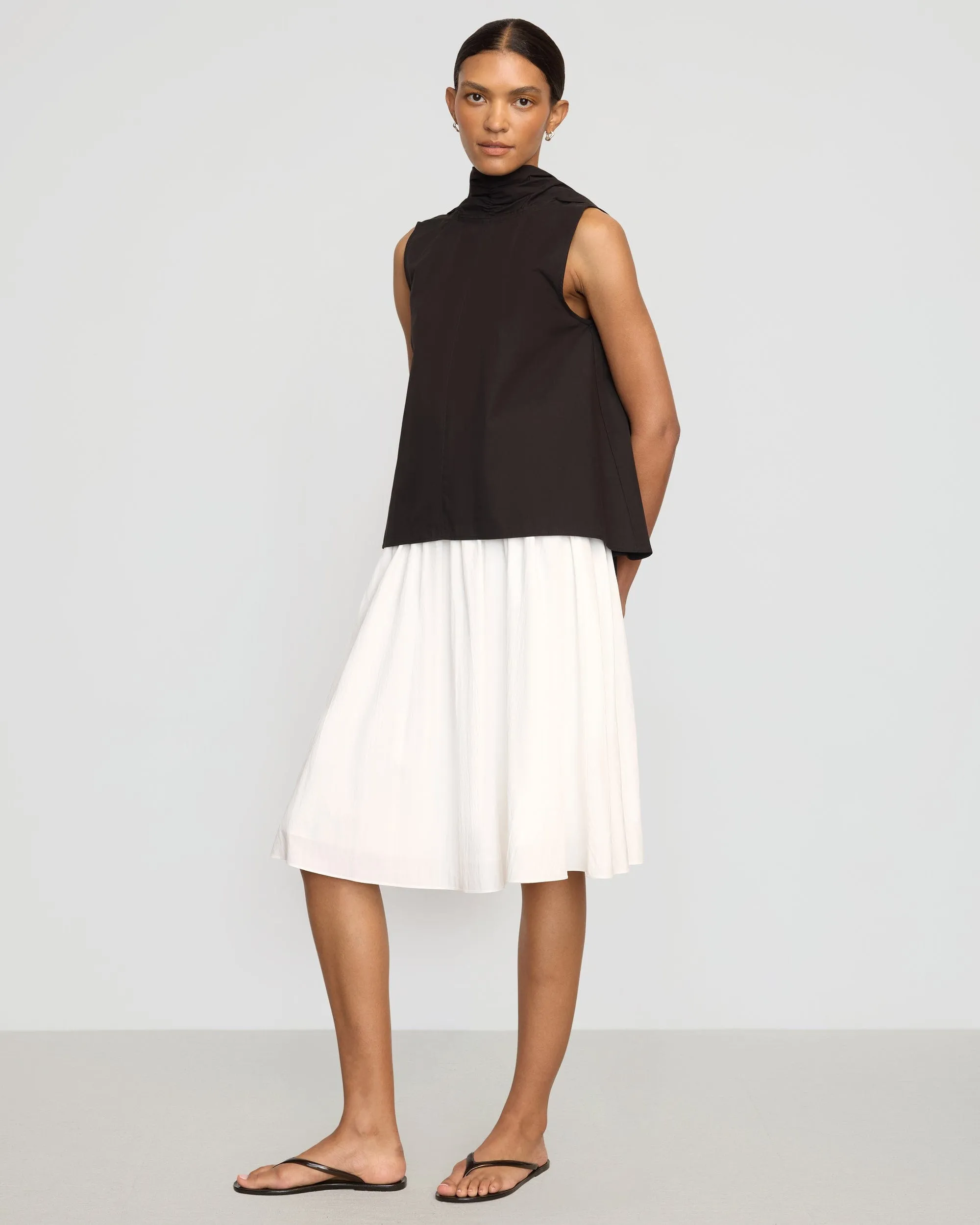 Quilted Texture Zazie Shirred Stretch-Waist Midi Skirt