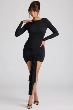 Non toxic Cozy Fit Style Long Sleeve Draped Mini Dress in Black
